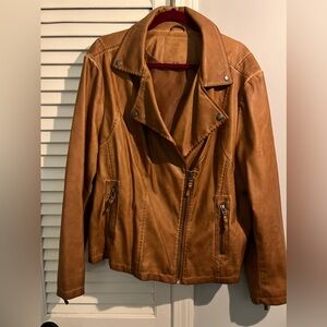Faux dark tan leather jacket